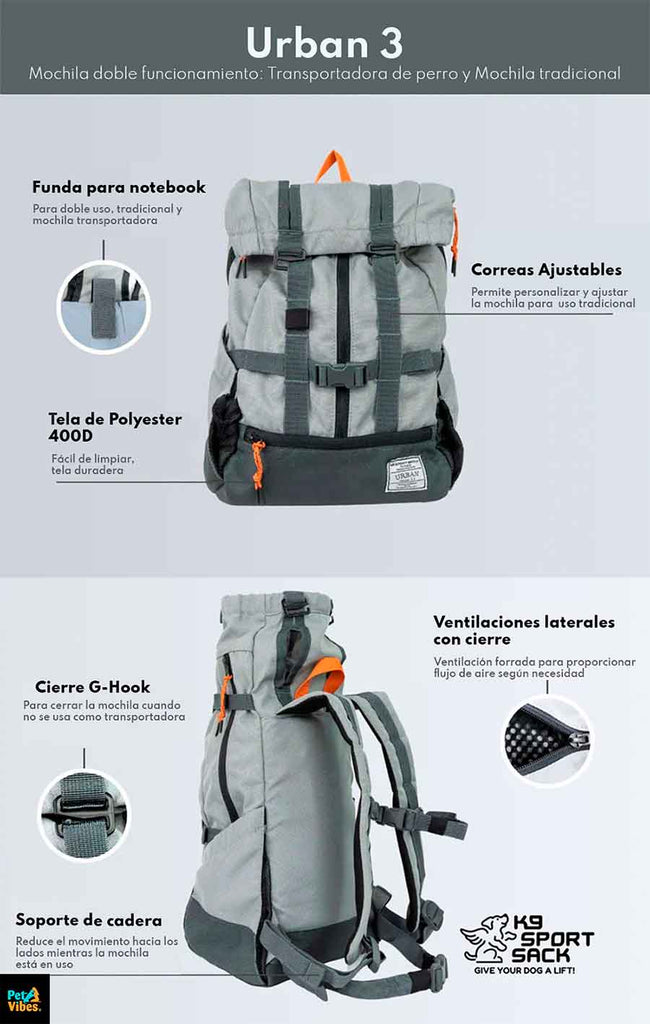Urban 3 Gris/ Mochila Transportadora y tradicional